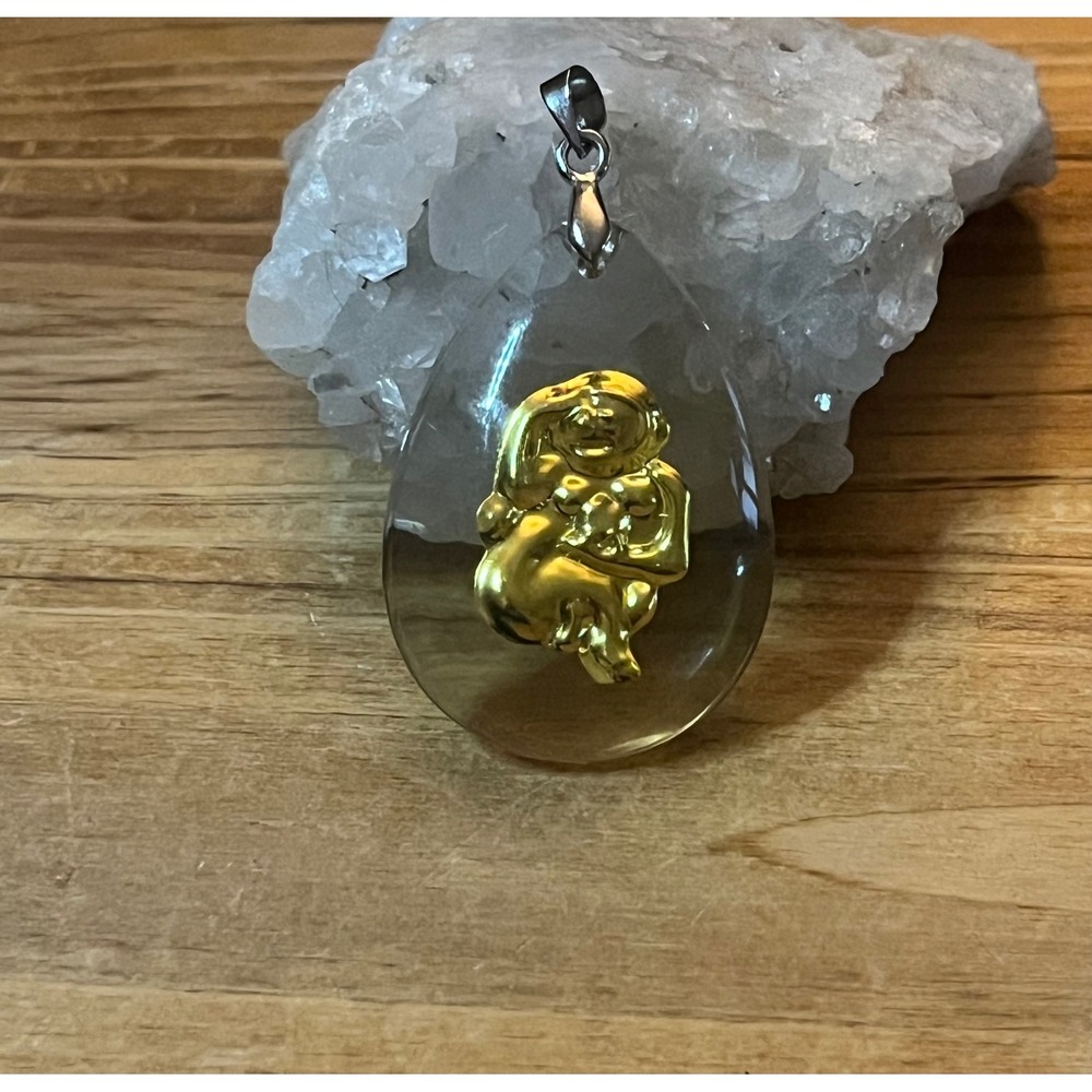 14k Gold Buddha Teardrop Crystal Pendant Necklace Charm Clear New Luck Symbol
